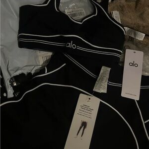 ALO Yoga Black Sports Bra with White Trim